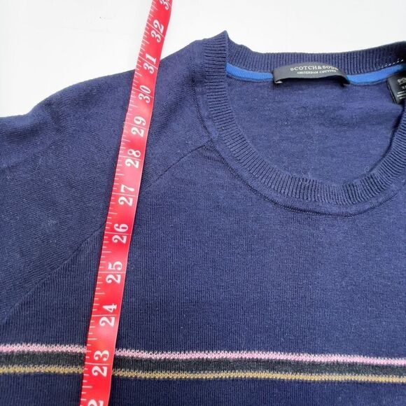 Scotch & Soda Crew Neck Knit Stripe Sweater Cotton Cashmere Men’s XL Navy Blue - Picture 8 of 11